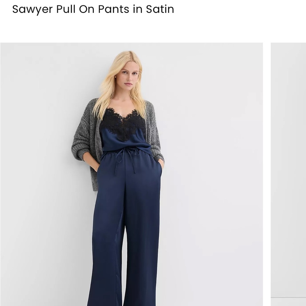 Loft Sawyer Navy Satin Pull-On Pants